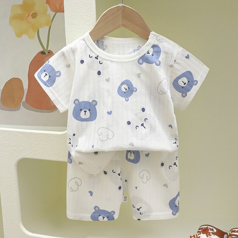 Children's Pajamas Manufacturer - Summer Pure Cotton Baby Short-sleeved Shorts Thin 0-6 Years Boys Girls Home