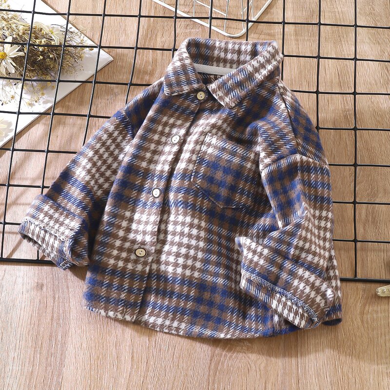 Boys Shirt Jacket Manufacturer - 2025 Spring Autumn New Long Sleeve Plaid Color Matching Cardigan New Lapel Top & OEM