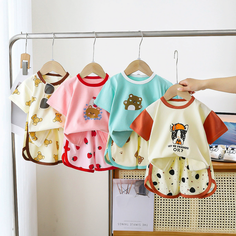Children's Short-sleeved Shorts Suit Manufacturer - 1-5 Years Pure Cotton Summer New Boys Korean T-shirt Girls