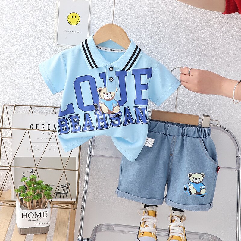 Baby Boy Summer Suit Manufacturer - Polo Sweat Suits Small Boy Short-sleeved POLO Shirt 2-piece Wholesale