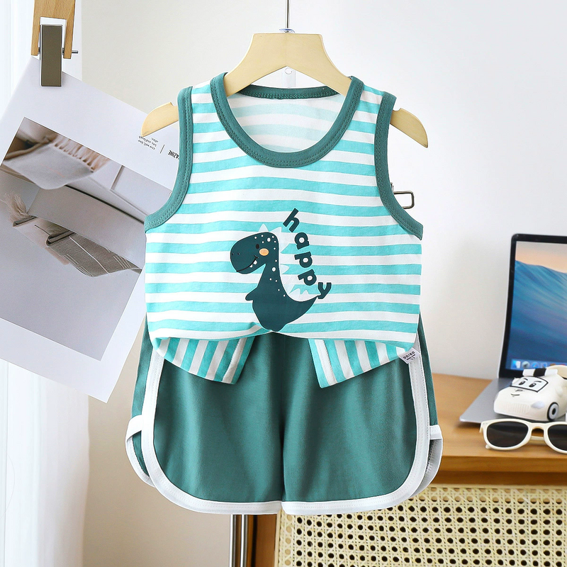 Children's Vest Suit Manufacturer - 25 Summer New Pure Cotton Baby Sleeveless Boys Shorts Korean 2 Pcs