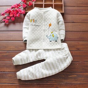 Children's Warm Suit Manufacturer - Autumn Winter Cotton Plower Three-layer Thick Cotton Cardigan High-waist Pants