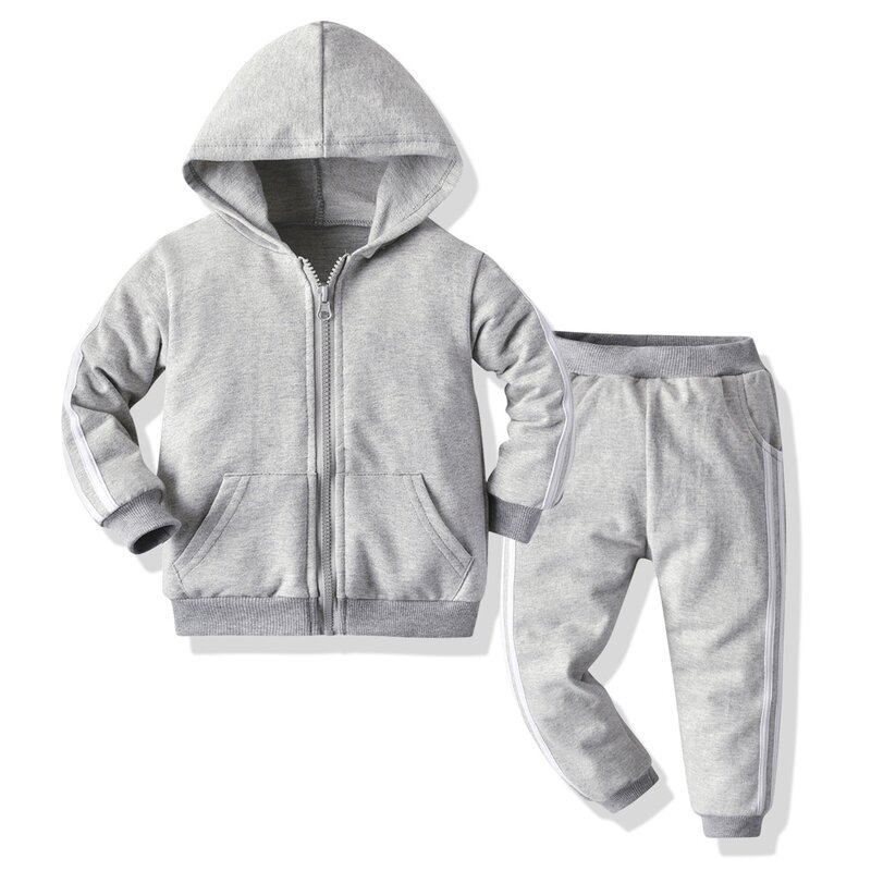 Children's Clothing Suit Manufacturer - 2025 Spring New American Foreign Trade Zipper Jacket Sports Hooded Two-piece