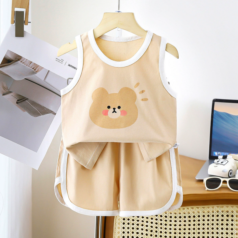 Children's Vest Suit Manufacturer - 25 Summer New Pure Cotton Baby Sleeveless Boys Shorts Korean 2 Pcs