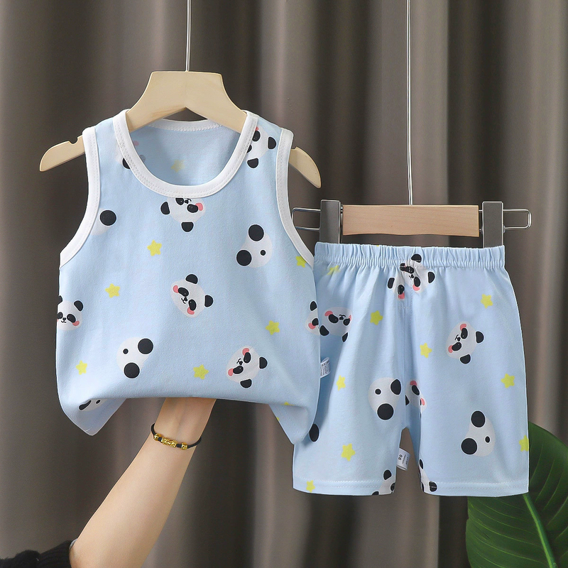 Children's Vest Suit Manufacturer - 2025 Summer New Pure Cotton Boys Girls Thin 2 Pcs Kids Clothing Sets