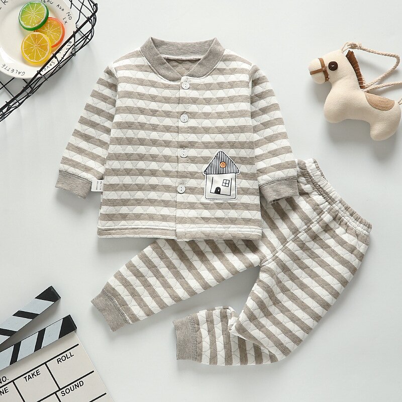 Children's Warm Suit Manufacturer - Autumn Winter Cotton Plower Three-layer Thick Cotton Cardigan High-waist Pants