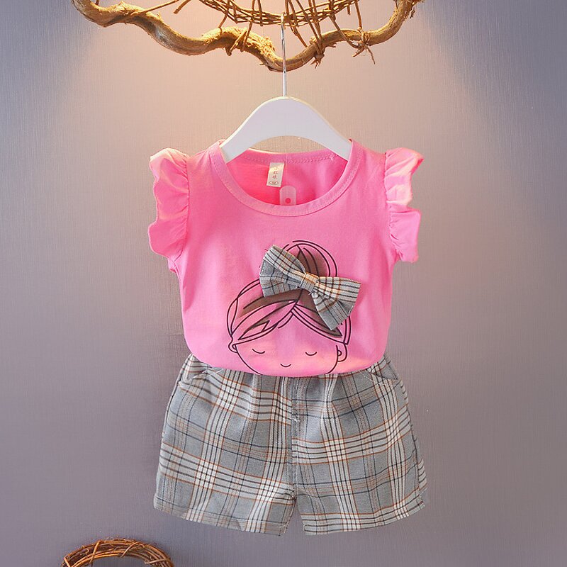 Girls Clothing Set Manufacturer - New Summer Korean Small Medium Girl Pure Cotton Two-piece Set