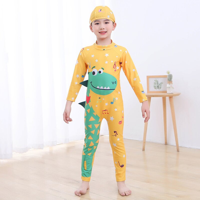 Children's Swimsuit Manufacturer - Dinosaur Cute Long-sleeved Baby Boy Beach Sunscreen Swimming Clothes