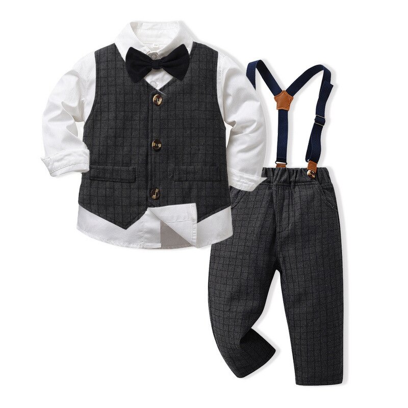 Boys Suit Manufacturer - 25 Spring European American Gentleman Vest Long Sleeve Cotton Cardigan Suit Pants Three-piece