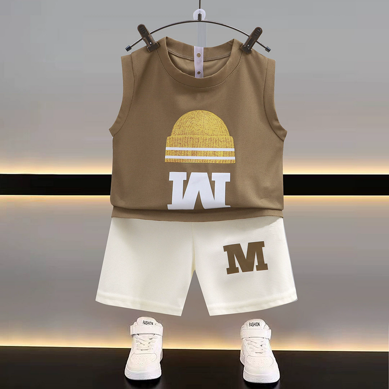 Children's Vest Suit Manufacturer - Summer New 1-8 Years Boys Sleeveless Top Short Korean 2-piece Thin