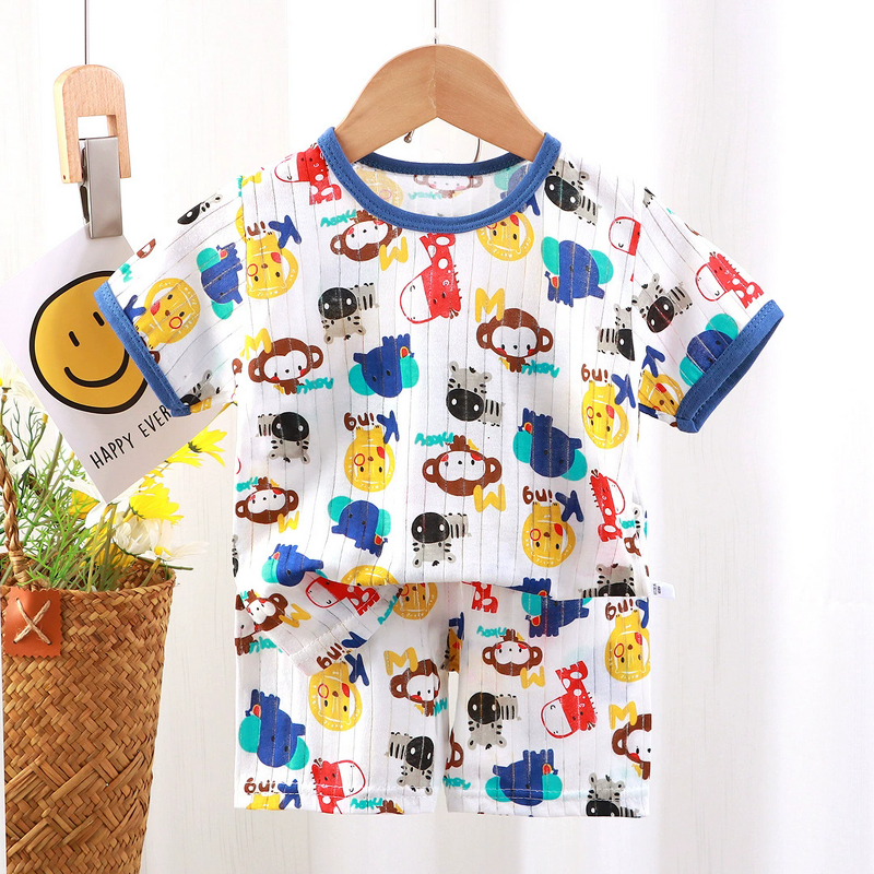 Children's Home Clothes Suit Manufacturer - 2025 New Summer Casual Thin Boys Girls Pure Cotton Pajamas 2-piece