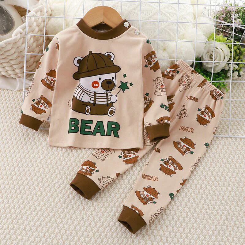 Children's Pajamas Set Manufacturer - Autumn Casual Solid Pattern Breathable Baby Home Clothes with Pants
