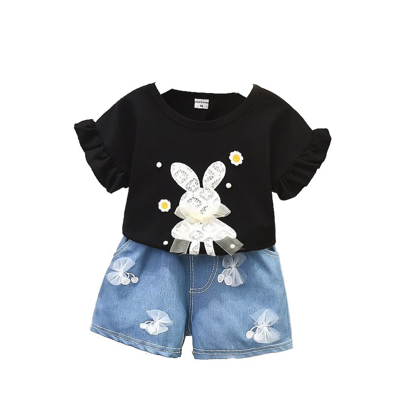 Girls Summer Suit Manufacturer - 2025 New Summer Baby Girl Korean Pure Cotton Small Medium Girls Short-sleeved 2-piece