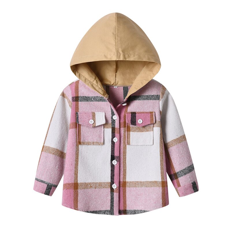 Boys Jacket Manufacturer - Korean 25 Spring New Check Hooded Brushed Long-sleeved Top Trendy Short Cardigan