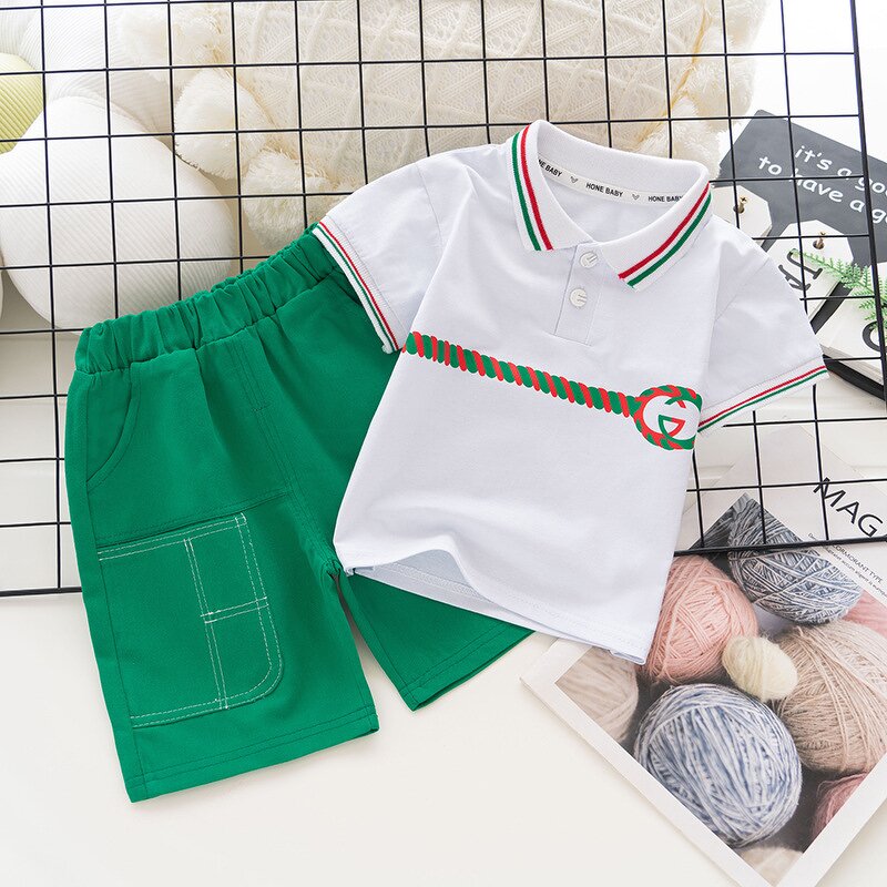 Children's Set Manufacturer - 2023 Fashion Baby Short-sleeved POLO Shirt Suits Two-piece Children