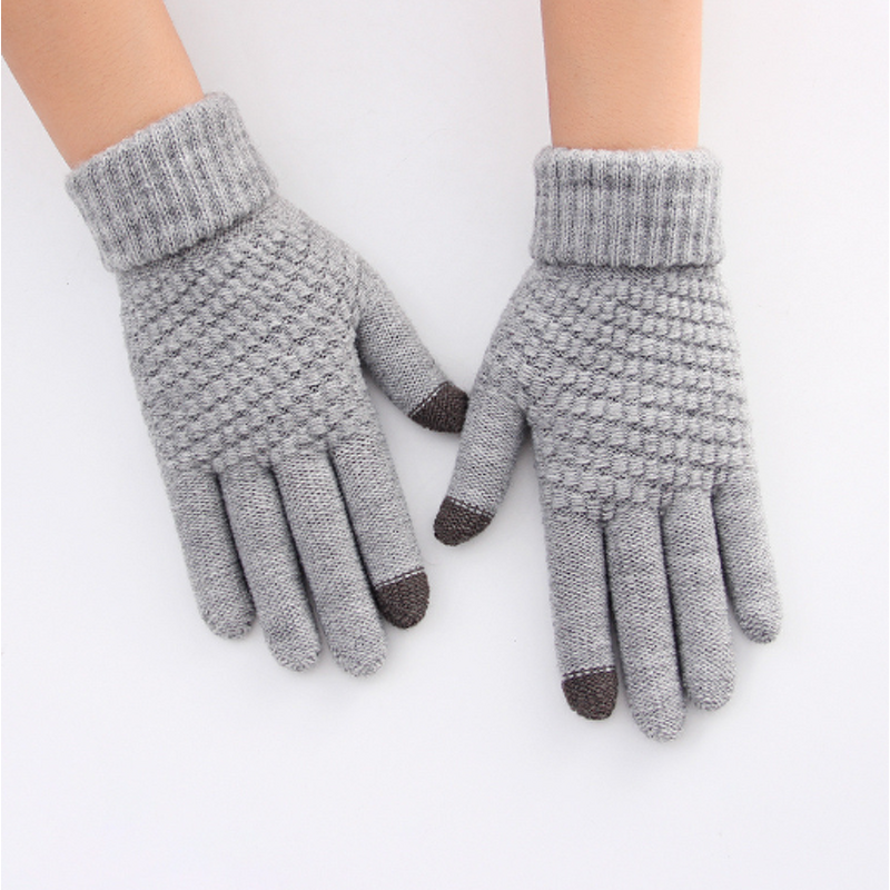 Touch Screen Gloves Manufacturer - Unisex Stretch Knitted Wool Mittens Full Finger Acrylic Winter