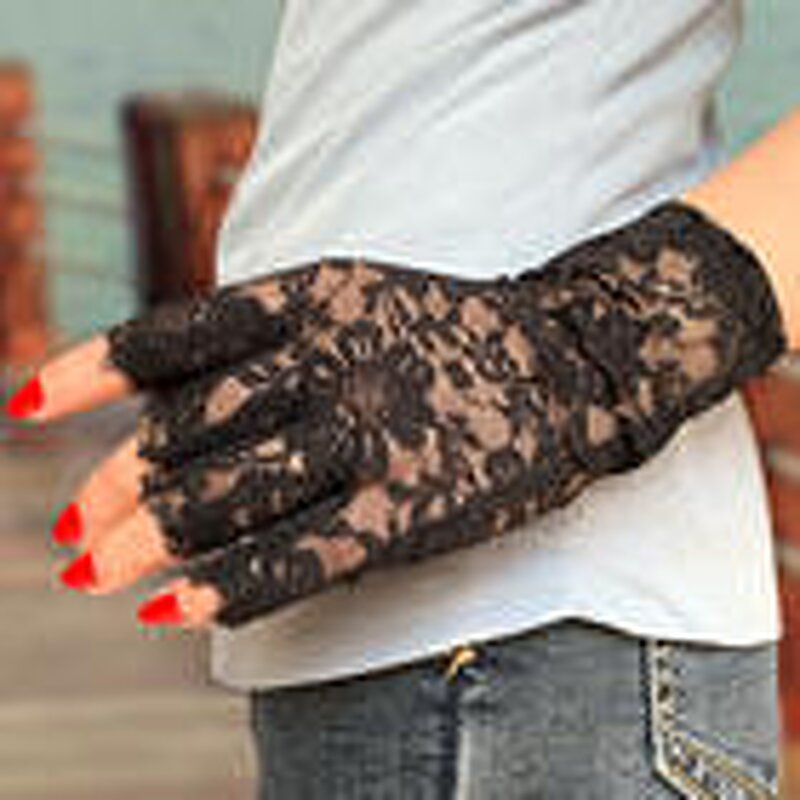 Bridal Gloves Manufacturer - Women's Black White Spring Summer Fingerless Lace Wrist Length Polyester for Wedding Party Dance