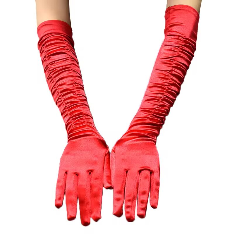 Sunscreen Gloves Manufacturer - Women's Breathable Spring and Summer Party Long Sleeved Wrinkled Black and White Satin Fabric