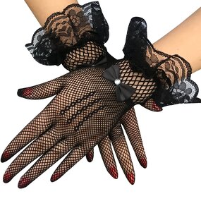 Bridal Gloves Manufacturer - Black Nylon Fishnet Mesh Elastic Elegant Bow Tie Rhinestone Lace Wrist Outdoor Summer