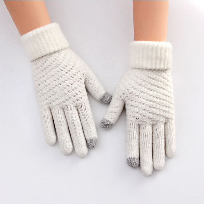 Touch Screen Gloves Manufacturer - Unisex Stretch Knitted Wool Mittens Full Finger Acrylic Winter