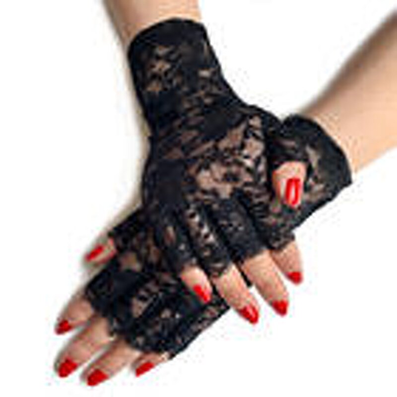 Bridal Gloves Manufacturer - Women's Black White Spring Summer Fingerless Lace Wrist Length Polyester for Wedding Party Dance
