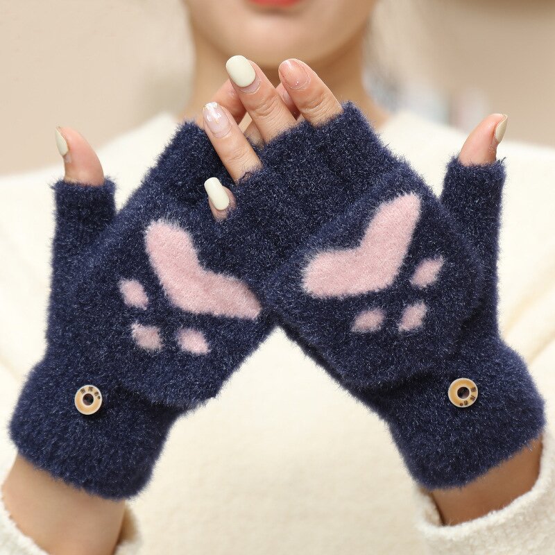 Half Finger Gloves Manufacturer - Polyester Cotton Metallic Self Heating Unisex Casual Daily Use Warm Thickened Leaky Finger Jacquard Knitted