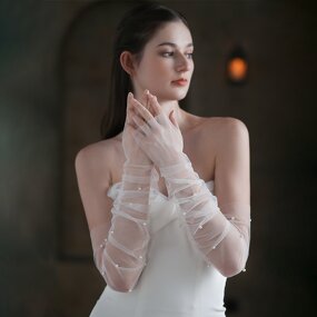 Bridal Gloves Manufacturer - Women's Wedding Fingerless Breathable Polyester Ivory Long Wrist Cuffs for Spring Summer