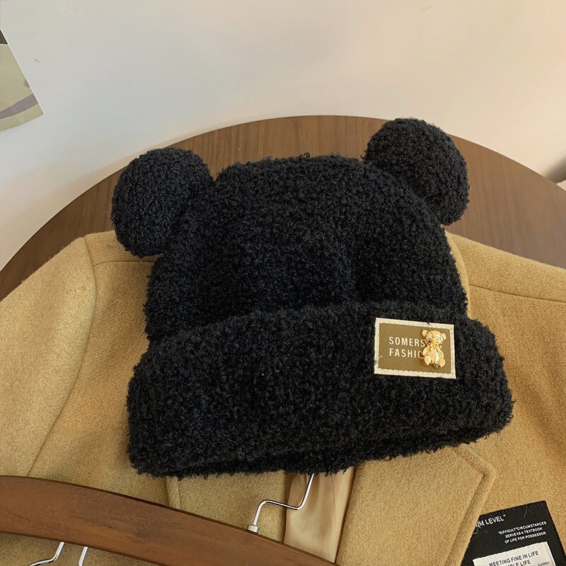 Beanie Manufacturer - SHENHAO Wholesale Custom Knitted Fluffy Warm Soft Cute with Fur Lining Bear Ear 100% Acrylic Unisex Adults