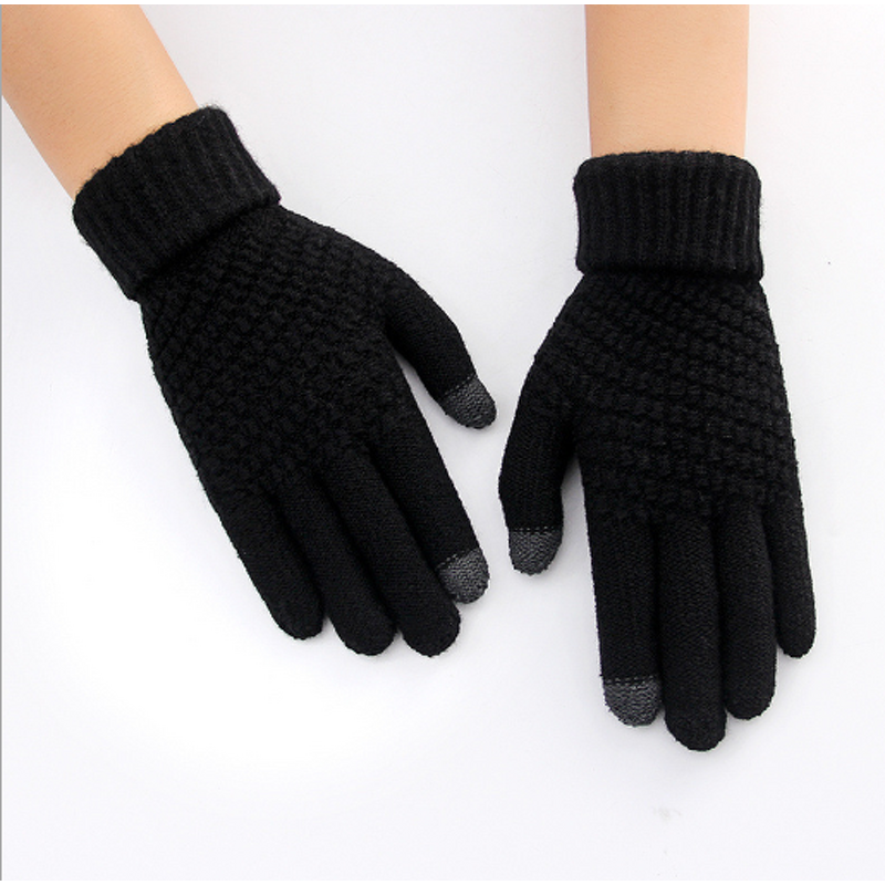 Touch Screen Gloves Manufacturer - Unisex Stretch Knitted Wool Mittens Full Finger Acrylic Winter