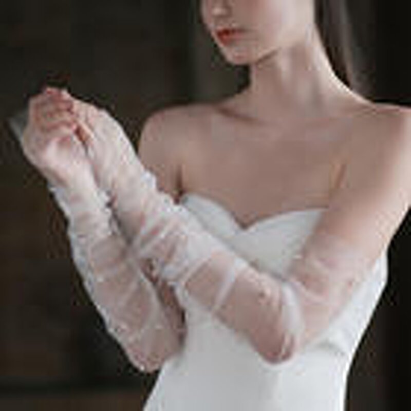 Bridal Gloves Manufacturer - Women's Wedding Fingerless Breathable Polyester Ivory Long Wrist Cuffs for Spring Summer