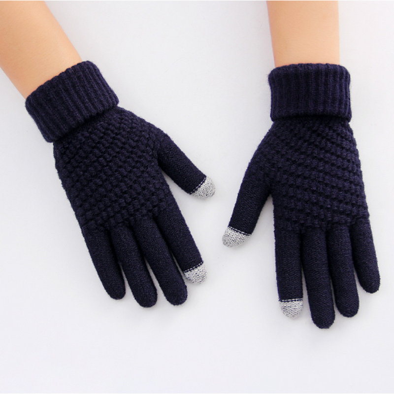 Touch Screen Gloves Manufacturer - Unisex Stretch Knitted Wool Mittens Full Finger Acrylic Winter