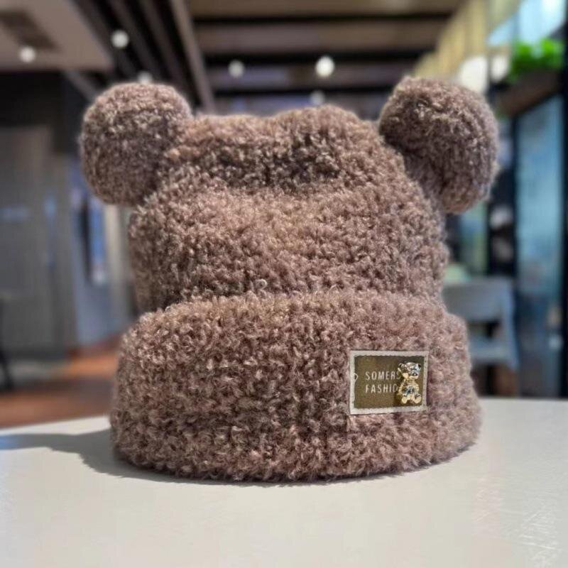 Winter Beanie Manufacturer - Wholesale Custom Knitted Acrylic Fluffy Warm Soft Cute with Fur Lining Bear Ear Unisex