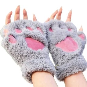 Winter Mitten Manufacturer - Fashion Women Girl Lovely Cute Soft Half Finger Outdoor Fleece Warm Paw Claw Plush Fingerless