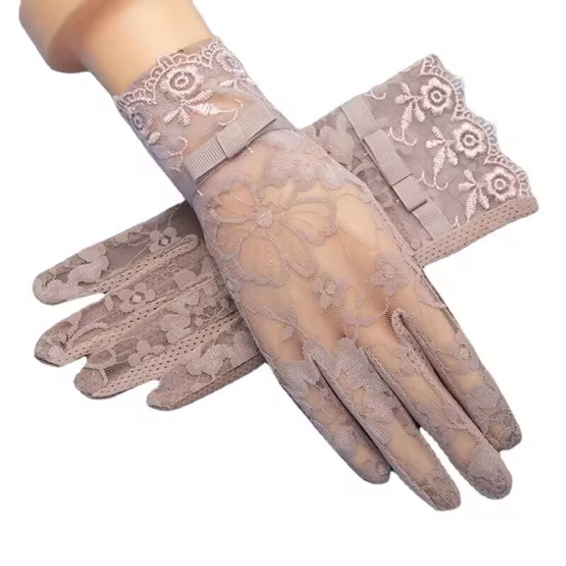 Driving Gloves Manufacturer - Women Summer UV-Proof Lace Touchscreen Polyester Cotton Smooth
