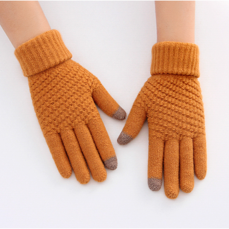 Touch Screen Gloves Manufacturer - Unisex Stretch Knitted Wool Mittens Full Finger Acrylic Winter