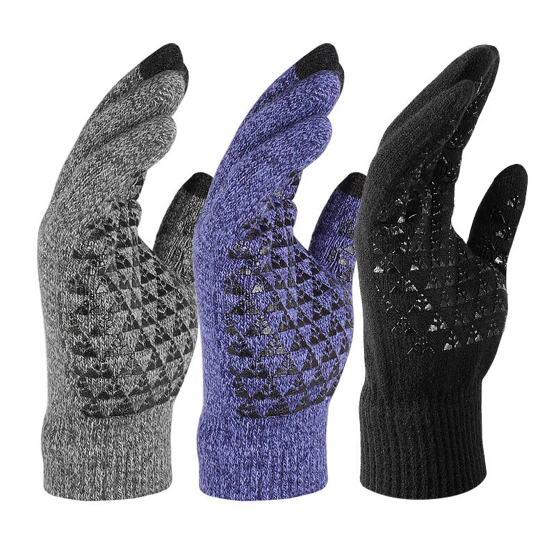 Winter Gloves Manufacturer - Factory Wholesale Men's Warm Knitted Non-slip Outdoor Cycling Sports Plain Screen for Daily Use Ski