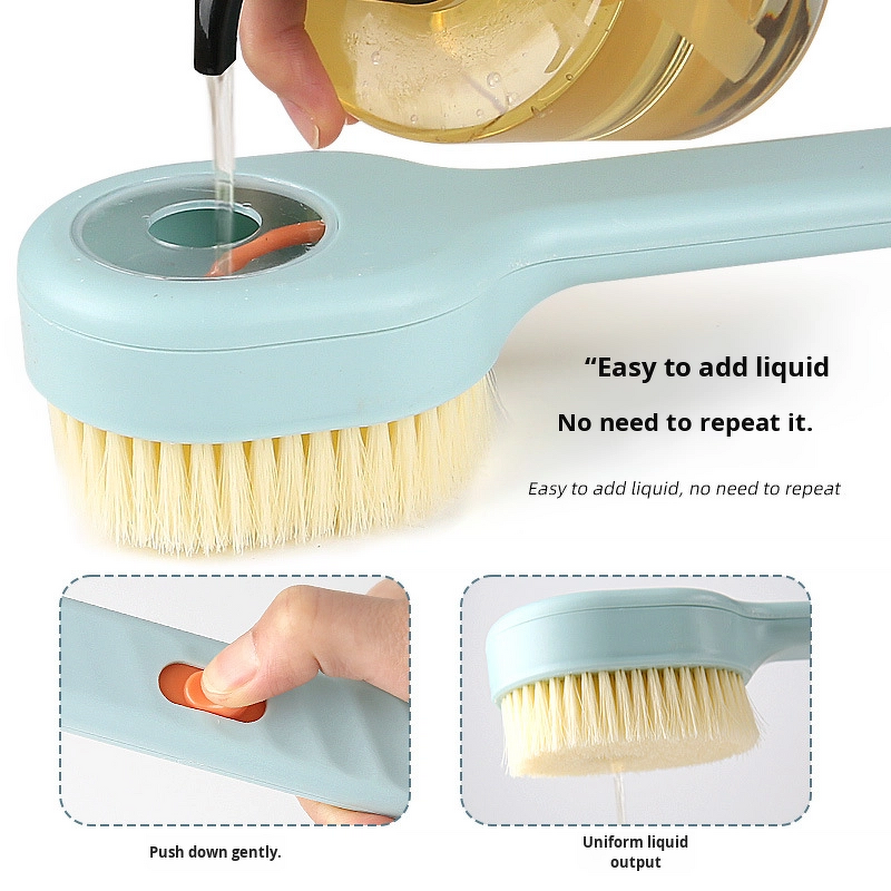 Bath Brush Manufacturer - Long-Handle Soft Bristle Hangable Push-Pull Liquid Dispensing Shower with No Help Needed Back Scrubbing