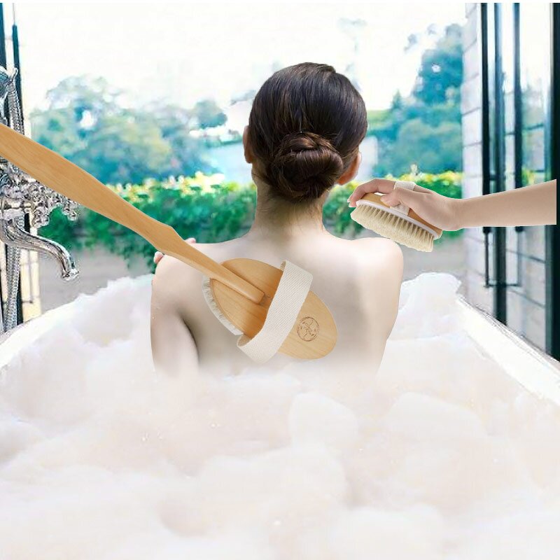 Bathing Brush Manufacturer - Hemu Soft Dry Skin Body Removable Natural Bristles Exfoliating Body Bath