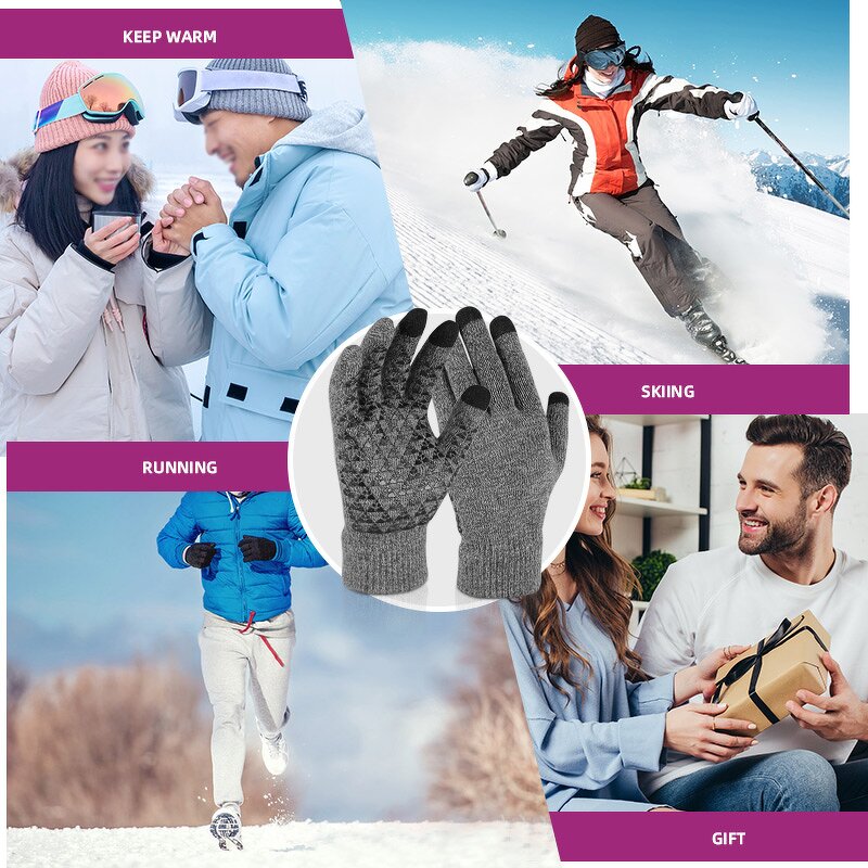 Winter Gloves Manufacturer - Factory Wholesale Men's Warm Knitted Non-slip Outdoor Cycling Sports Plain Screen for Daily Use Ski
