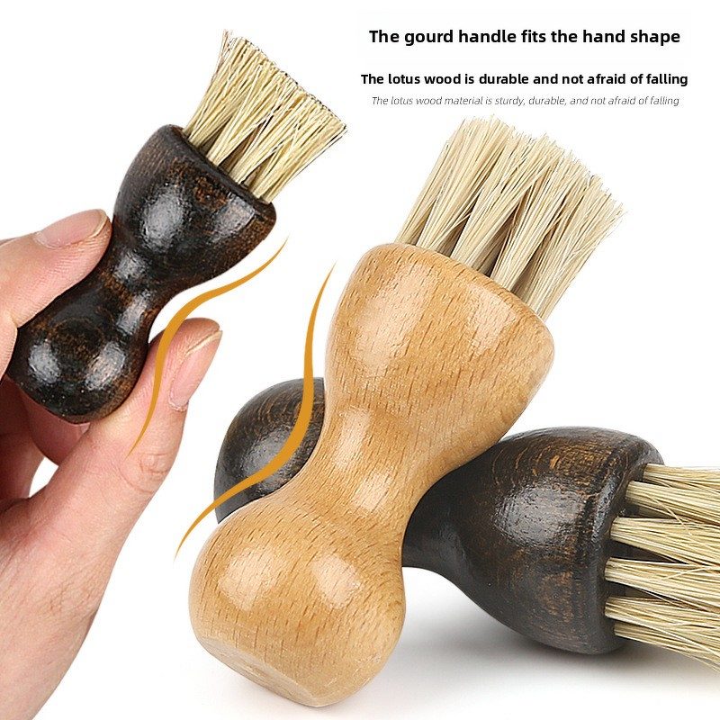 Shoe Brush Manufacturer - Lotus Wood Handle Gourd-Shaped Pig Bristle Wooden Dust Removal for Cream Polish