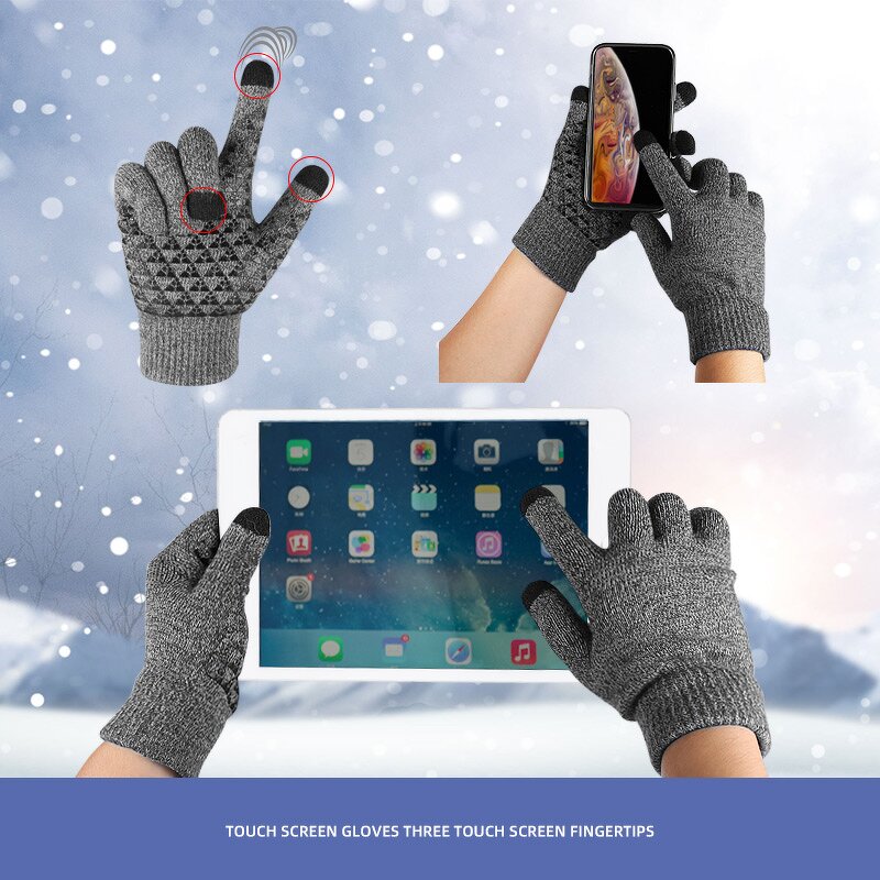 Winter Gloves Manufacturer - Factory Wholesale Men's Warm Knitted Non-slip Outdoor Cycling Sports Plain Screen for Daily Use Ski
