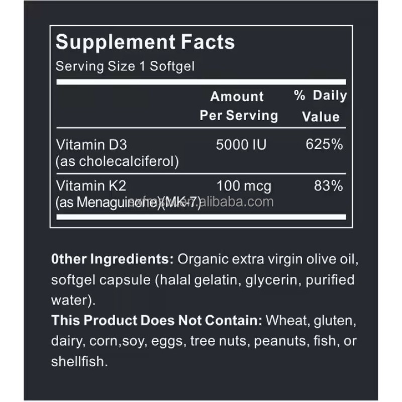 Vitamin D3 K2 Softgels Factory - OEM/ODM 5000iu 100mcg Bone Health