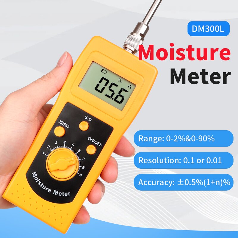 Soil Moisture Meter Manufacturer - Handheld DM300L with LCD Backlight Display Silver Sand Coal Powder Detector 5%~90% Range