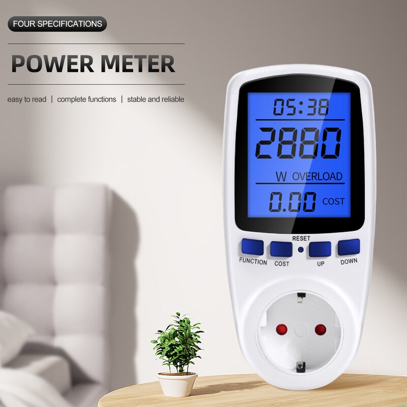 Power Meter Manufacturer - Electricity Monitoring Backlight Voltage Socket Type Watt Power Analyzer KWH EU US UK Wattmeter