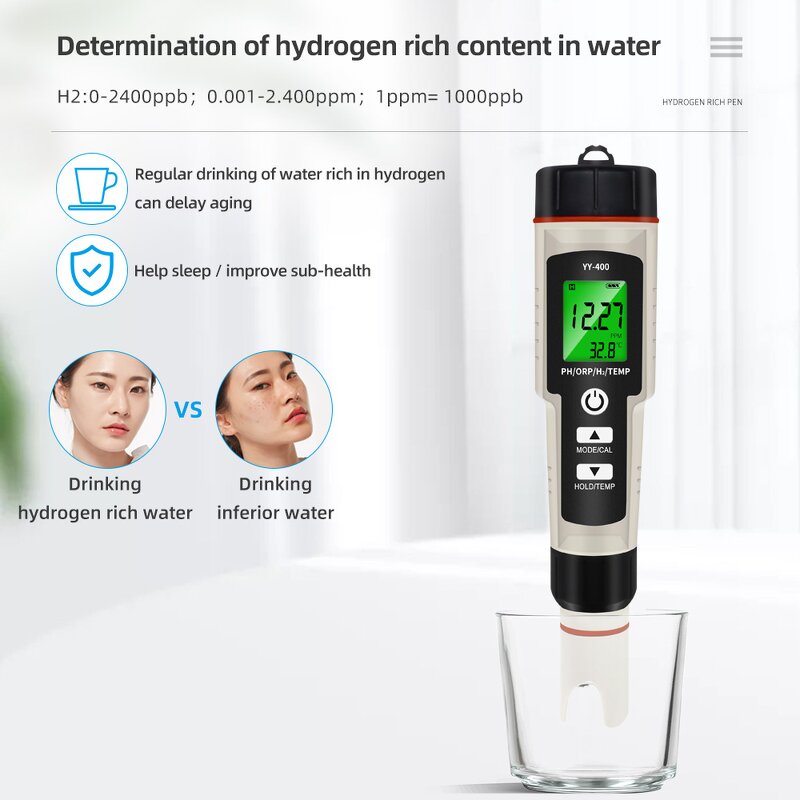 Water Quality Tester Manufacturer - Portable LCD Digital 4 in 1 PH ORP H2 Temperature for Aquarium Wine Beer