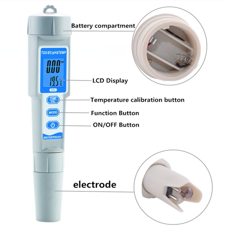 Water Quality Monitor Manufacturer - PH-3508 Portable Digital 4 in 1 TDS EC Temperature with Backlight for Drinking Water