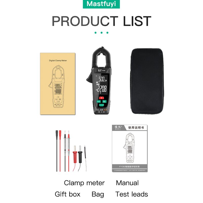 Digital Clamp Meters Manufacturer - Mastfuyi FY382 True RMS 9999 Counts Temperature AC Voltage Current Detector