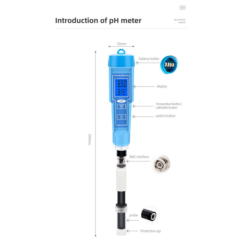 Skin Tester Manufacturer - PH-6118 Digital Automatic Calibration Backlight Display BNC Probe Pen Type Replaceable Probe & OEM