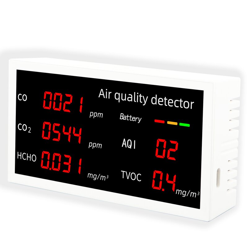 Air Quality Monitor Manufacturer - W17 LED Display 5-In-1 Multifunctional Air Pollution Detector for CO/CO2/HCHO/AQI/TVOC Outdoor Indoor