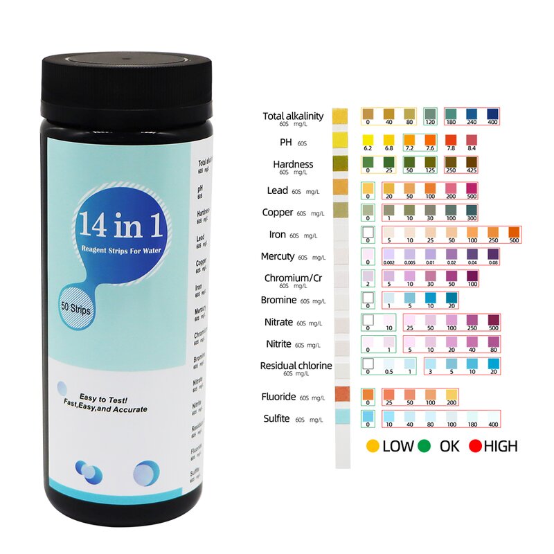 Water Test Paper Manufacturer - 14 in 1 Drinking PH Bromine Nitrate for Aquarium Fish Tank Pool